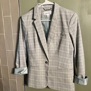 Calvin Klein Light Gray Checkered Blazer
